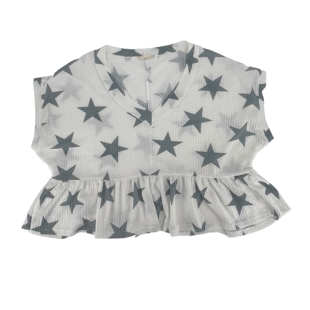 Altar’d State White Short Sleeve Crop Gray Star Top Size Small Women’s